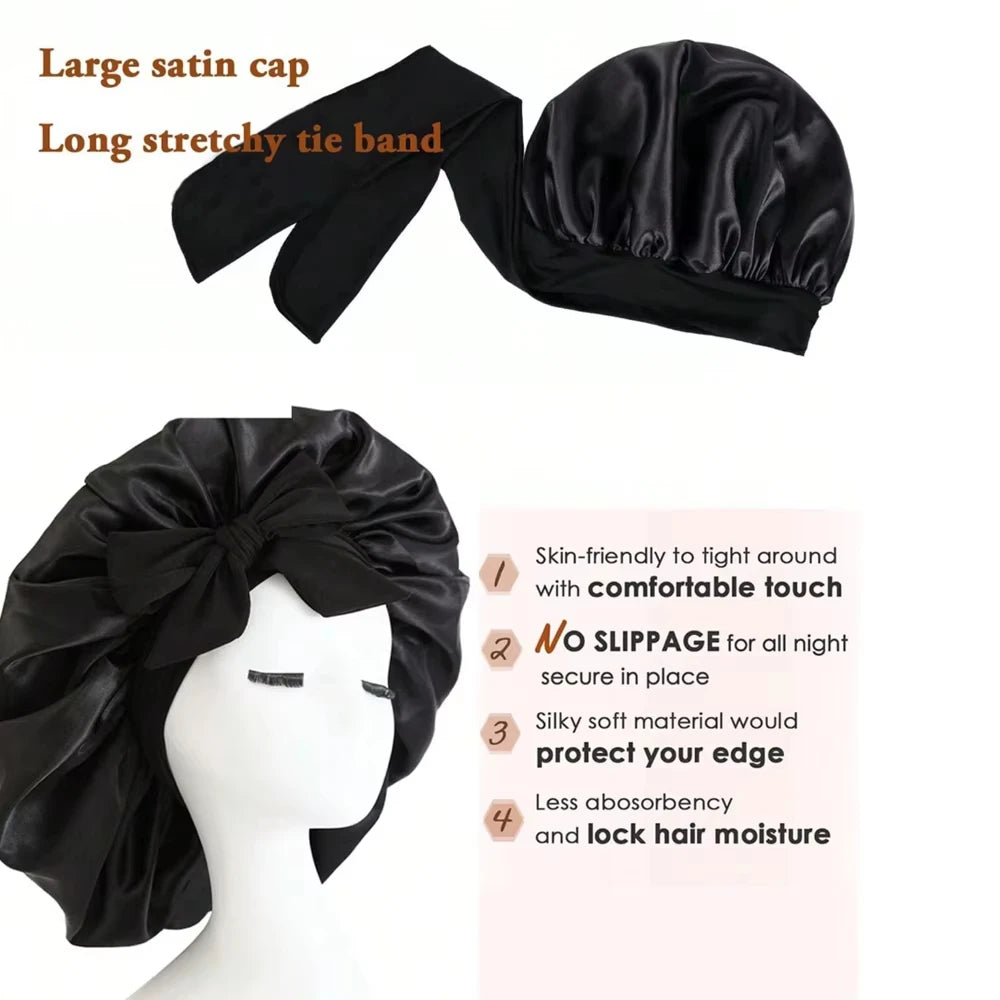 Satin bonnet worn for sleep